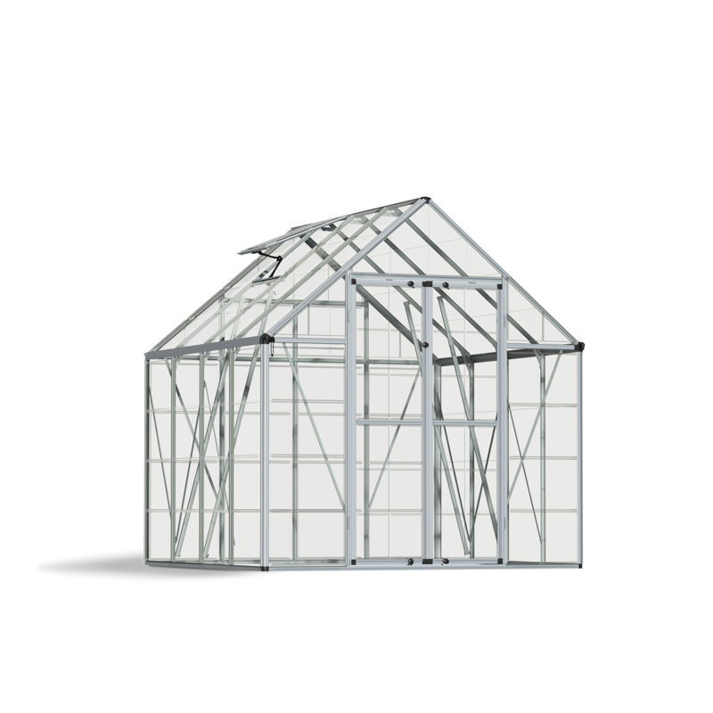 Palram - Canopia Snap & Grow 8' W x 8' D Walk-In Hobby Polycarbonate Aluminum Frame Greenhouse Kit with Roof Vent - Silver