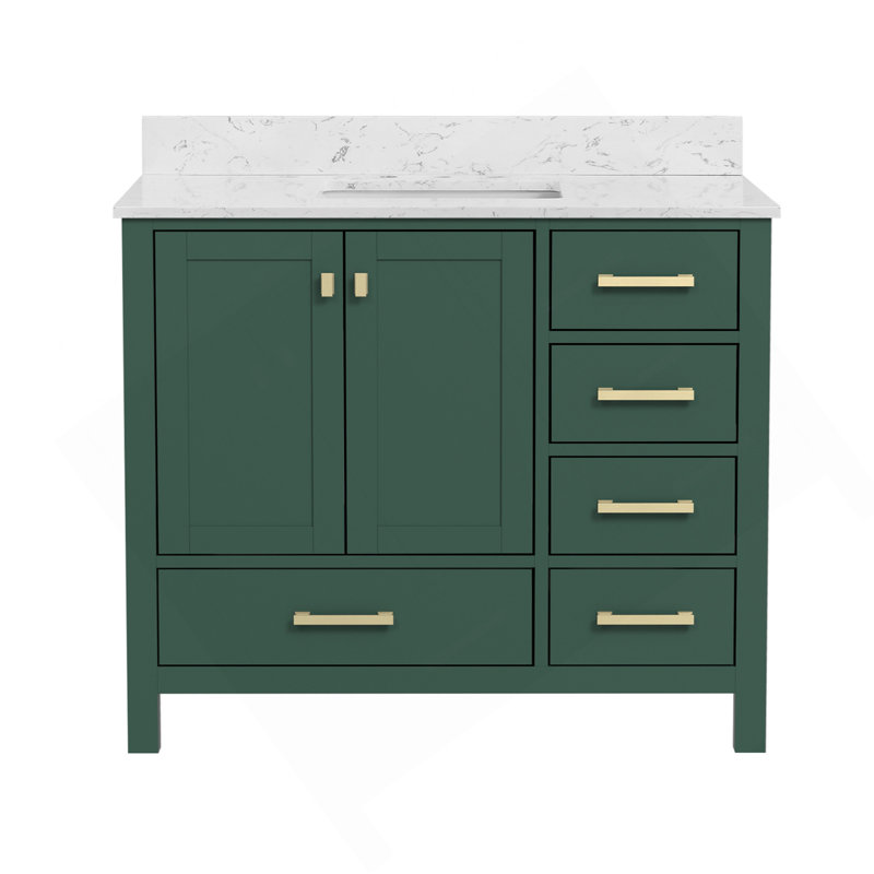 42'' Bathroom Vanity, Wood Frame Bathroom Storage Cabinet, Freestanding Vanity Top With Basin Green