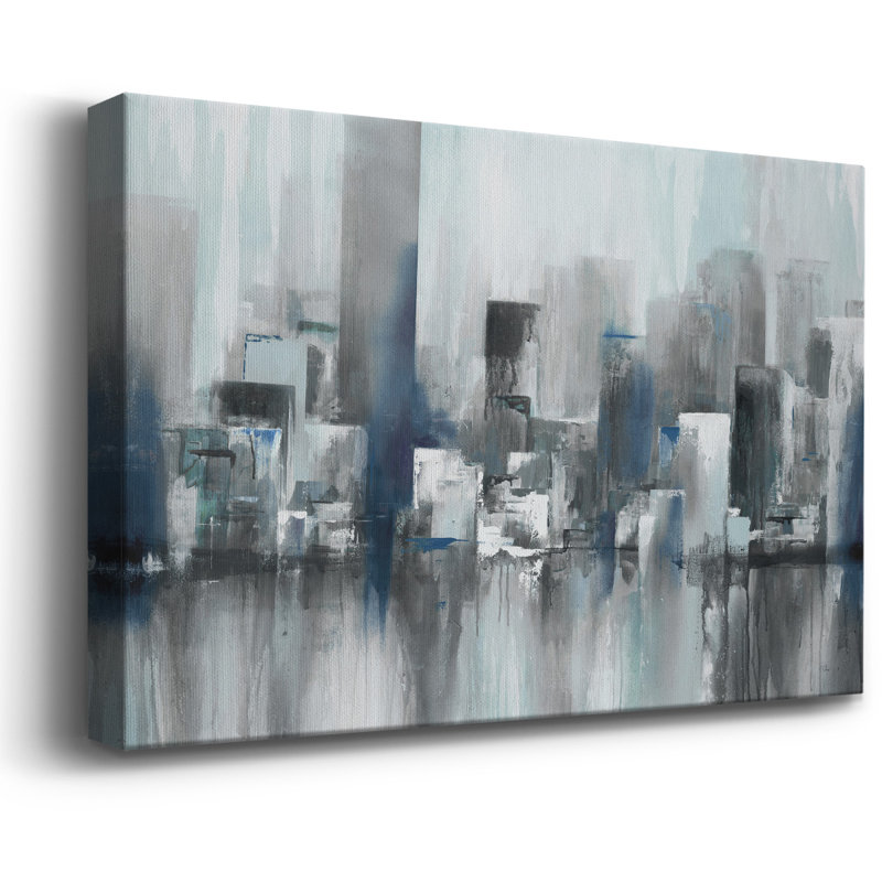 Toile tendue avec châssis Cityscape in Blues, H 18 po x l 27 po
