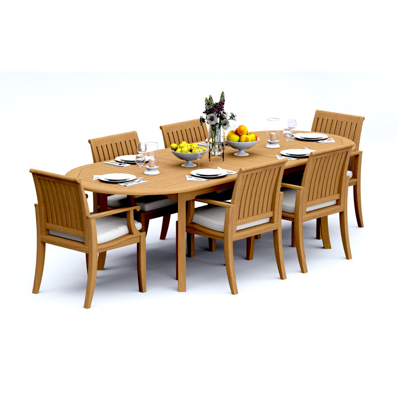 9 Pcs Grade-A Teak Wood Dining Set: 94" Double Extension Oval Table And 8 Lagos Arm Chairs #11LG2208, 6