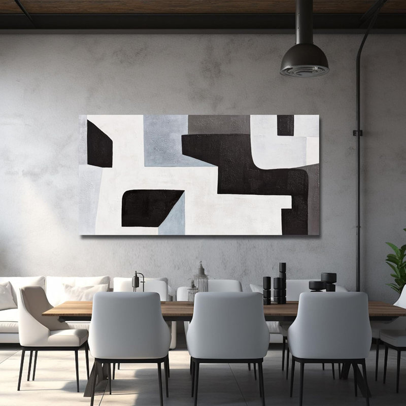 Abstrait, art mural moderne, minimaliste moderne, noir, gris et bleu, forme irrégulière, décoration sur toile, art mural abstrait, œuvre d'art encadrée pour le salon, la chambre, le bureau, 20 po x 40 po