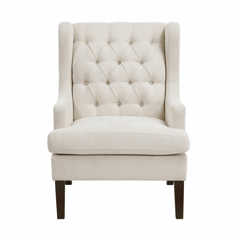Keisha 29" Traditional Wingback Accent Chair with Textured Fabric Upholstery, Button-Tufted Back & Foam Cushioned Seat, Ivory