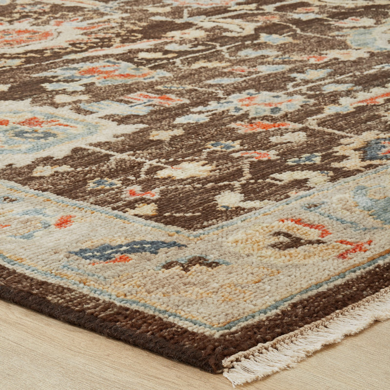 Hand Knotted Wool Oriental Area Rug in Brown, Rectangle 10' x 14'