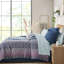 Édredon pour lit simple - Motif médaillon bleu marine, taies décoratives brodées, drap complet, literie moderne et tendance, rembourrage, style relaxant-121305281-121305284