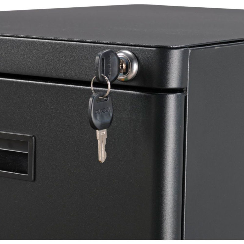 Black Steel 3-Drawer Lockable Pedestal File Cabinet