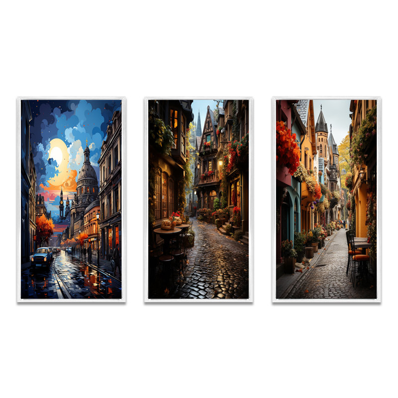 Allemagne, Dresde, ville baroque - ensemble de 3 reproductions, Cadre blanc, H 28 po x l 36 po