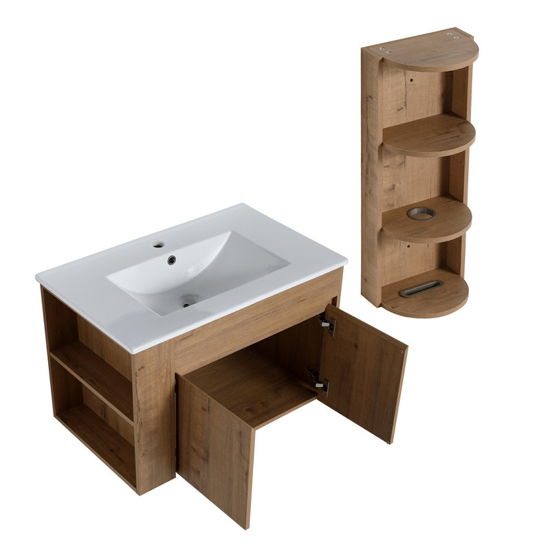 Meuble-lavabo mural 30 po avec lavabo et support de rangement, portes à fermeture douce, armoire combinée