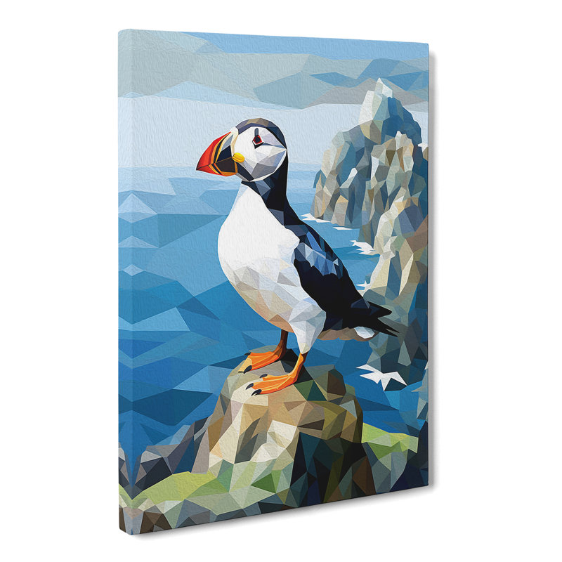 Puffin Cubism Art - Wrapped Canvas, 50cm H x 35cm W x 3cm D