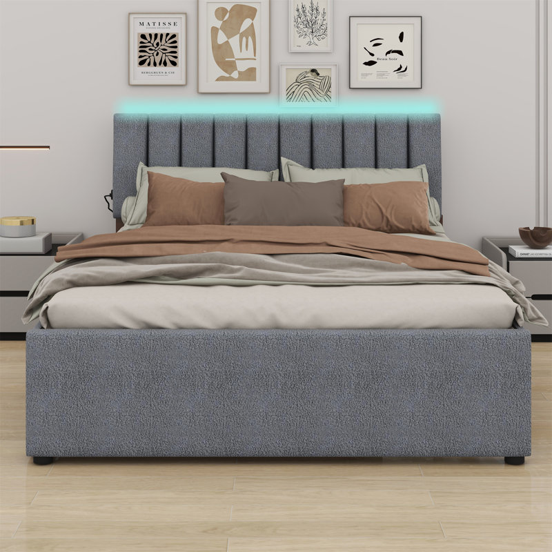 Lit plateforme tapissier avec lit gigogne, Gris