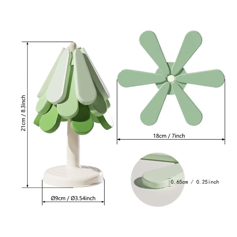 Ensemble de sous-pieds en silicone en forme d'arbre pour plats chauds, Vert dégradé