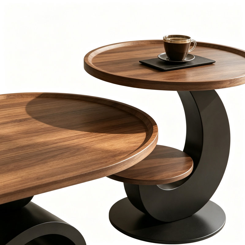 Table basse artistique vintage française, 17.71" H x 51.18" W x 23.62" D, Nut-brown / Black