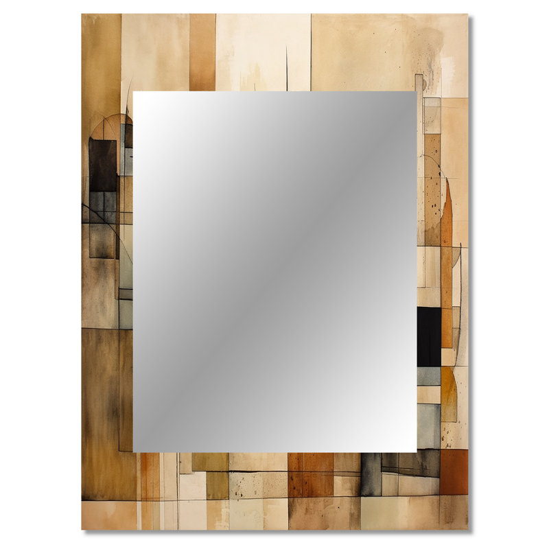 Modernist Expressions IV - miroir unique moderne Mid-Century, grand miroir mural orange, impression d'art en métal