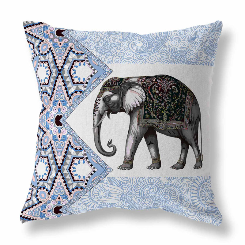 Coussin décoratif intérieur / extérieur Floraphant, Bleu / Gris, H 26 po x l 26 po