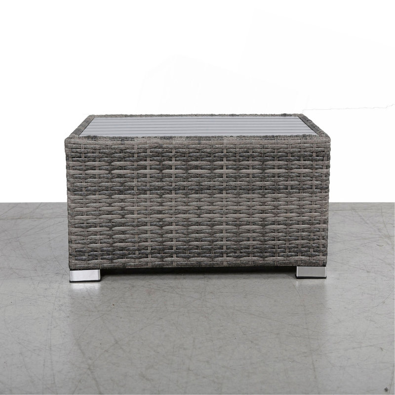 Table d'appoint à lattes mixtes grises avec plateau en aluminium - entièrement assemblée