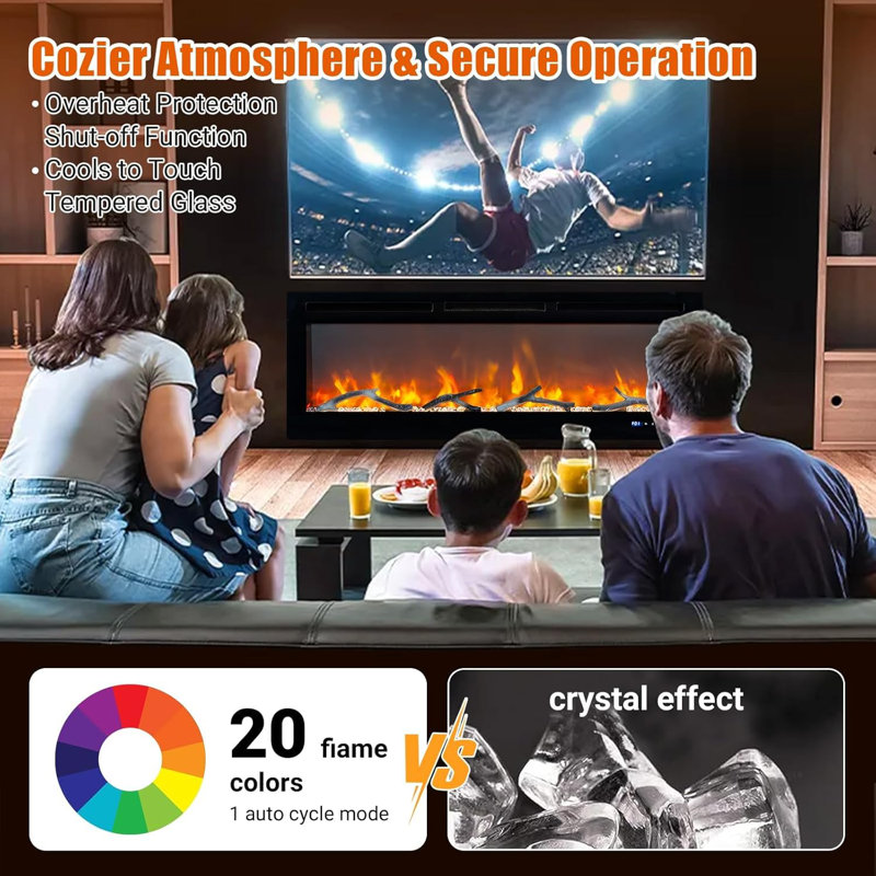 60 Inch Smart Electric Fireplace With Remote Control & Alexa/Wifi, 11.81" H x 50" W x 3.85" D