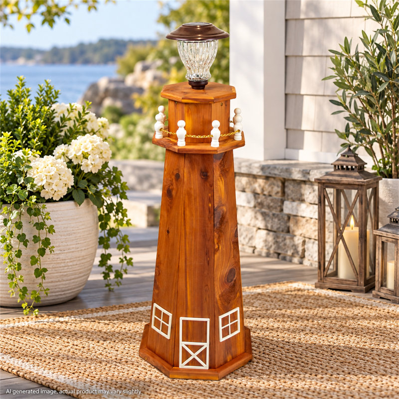 American Furniture Classics 3-Foot Eastern Aromatic Red Cedar Lighthouse with Solar Light