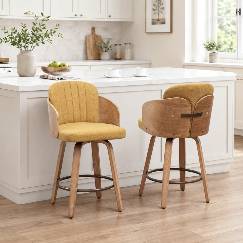 Tabourets de bar pivotants en velours Ljubka, Jaune, Tabouret de bar (siège d'une hauteur de 30,12 po)