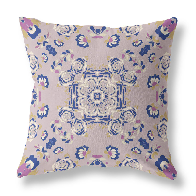 Coussin décoratif à motif floral 16 po x 16 po, Floral mauve / bleu
