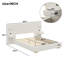 Grand lit plateforme tapissier grand avec lumières DEL circulaires, ports de chargement USB et tiroirs de rangement latéraux, beige-415669605-415669603