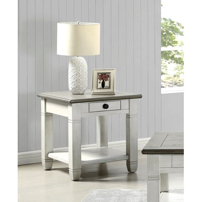 Table de bout Verduzco 24 "deux tons gris antique avec tiroir de rangement et tablette ouverte