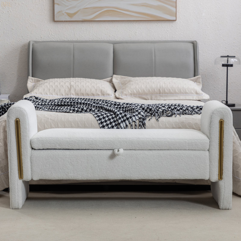 Banc de rangement en tissu Teddy, Ivoire ivoire