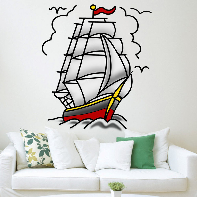 Décalcomanie murale bateau rétro, H 38 po x l 36 po