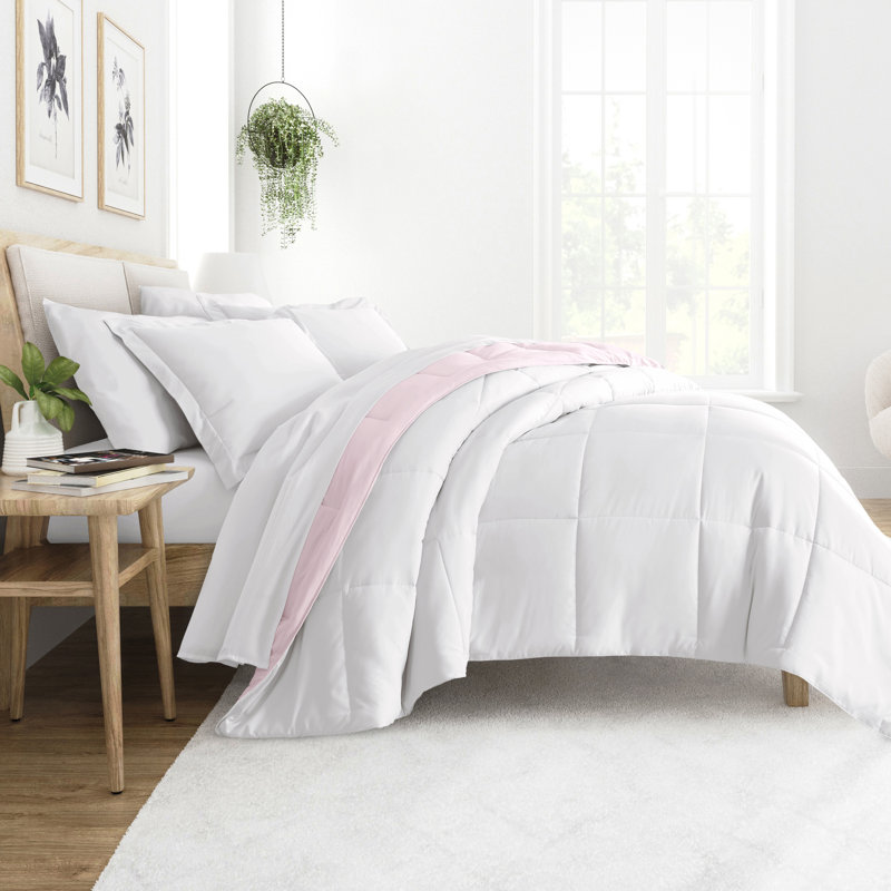 Blush and White Reversible Down-Alternative King Comforter Set