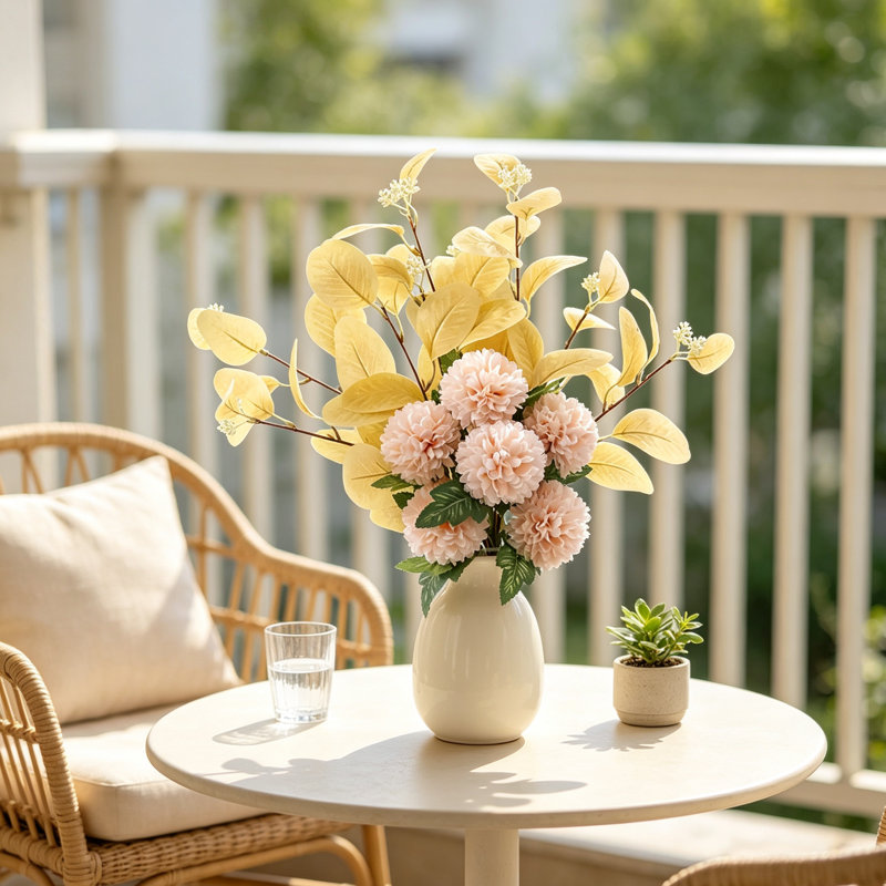Ensemble de 2 fleurs artificielles avec feuilles d'eucalyptus - arrangement floral pour jardin, Champagne