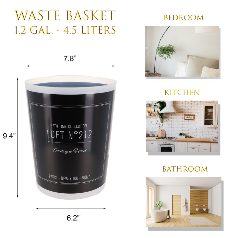 Chic Black Plastic Office Waste Basket 4.5L