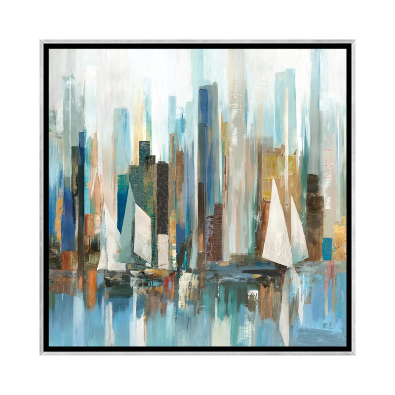 "Regatta I" par Allison Pearce, reproduction d’art, Pas de tapis, H 37 po x l 37 po x P 1,5 po, Toile avec cadre argenté