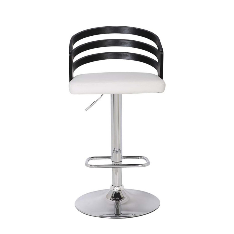 Modern Wood Back Adjustable Swivel Bar Stool with Cushion, White/Black