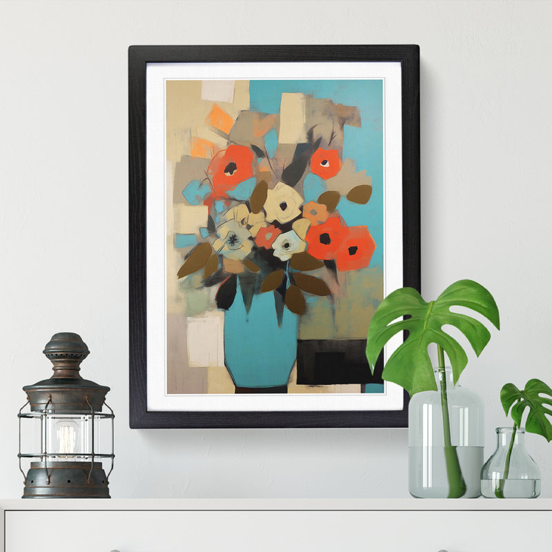 Modern Flowers Mid Century Vol.9 - Picture Frame Print, 64cm H x 46cm W x 2cm D, Black