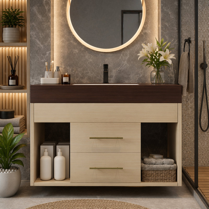 Ensemble de meuble-lavabo mural flottant 29,9 po, Walnut, Brown