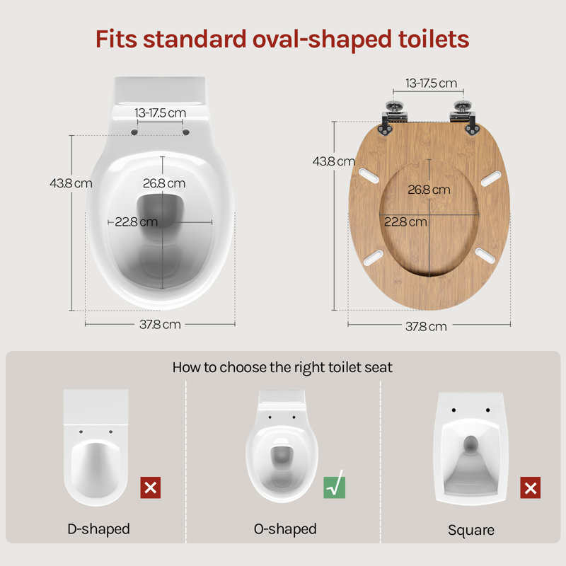 Wooden Toilet Seat,Soft Close Toilet Seat Lid Cover With Adjustable Hinge,Anti-Slip, For Family Bathroom O-Shape