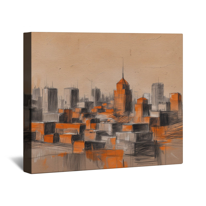 Toile tendue orange avec paysage urbain, 20 x 24 pouces