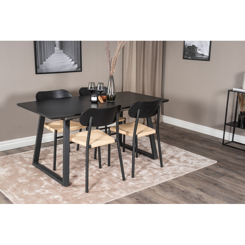 Nevis Butterfly Leaf Dining Set, Nature/Black, Black, Black