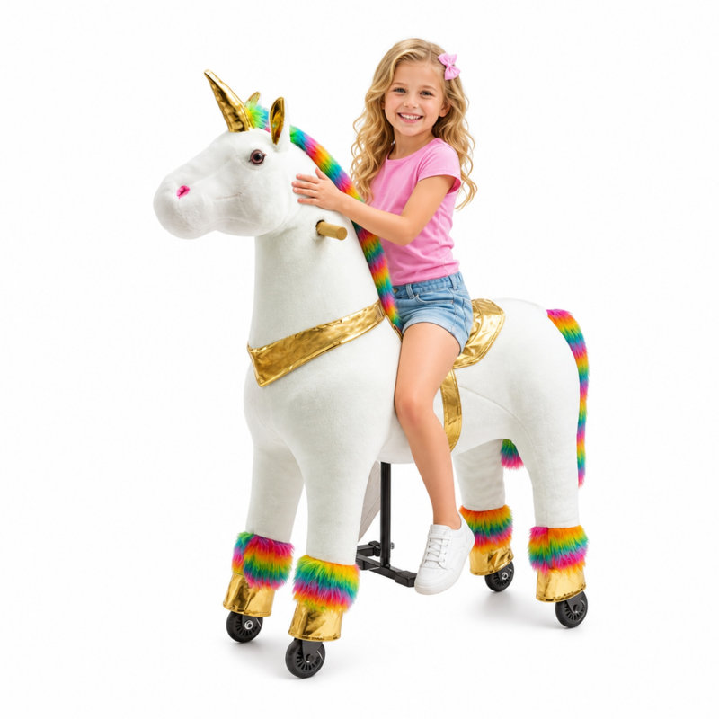 Unicorn Ride-On, peluche mécanique, sans batterie, charge maximale de 187 lb, Large Size for Age 6-Adult, Rainbow