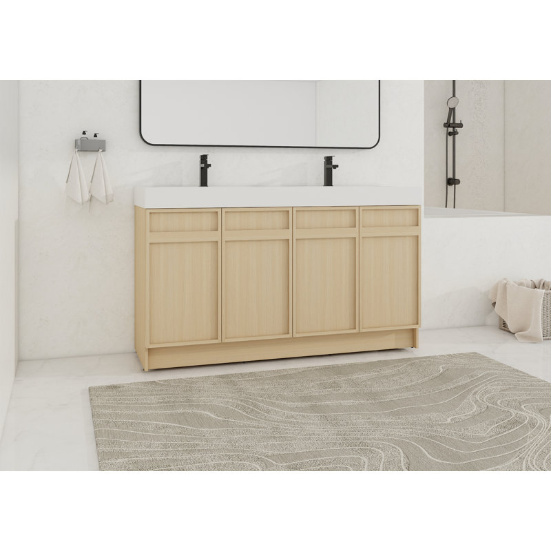 Meuble-lavabo double autoportant 60 po avec plateau en résine 60 po