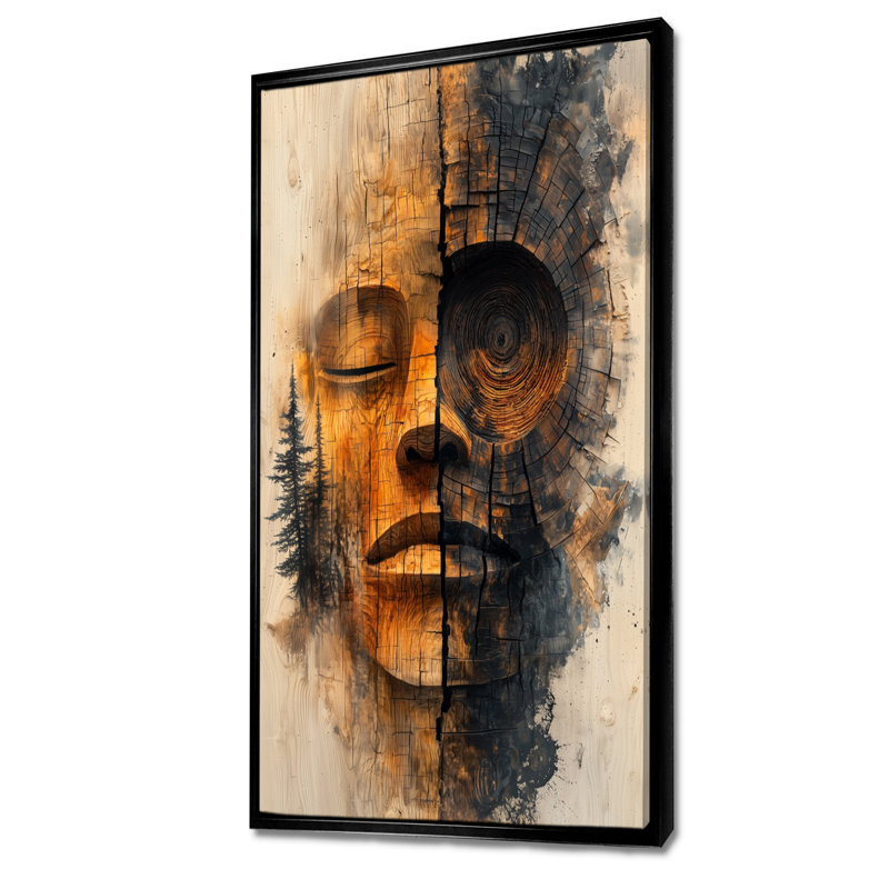 Keliah Totem, tour inuite dans un paysage de forêt I - Art mural amérindien, H 60 po x l 28 po, Noir