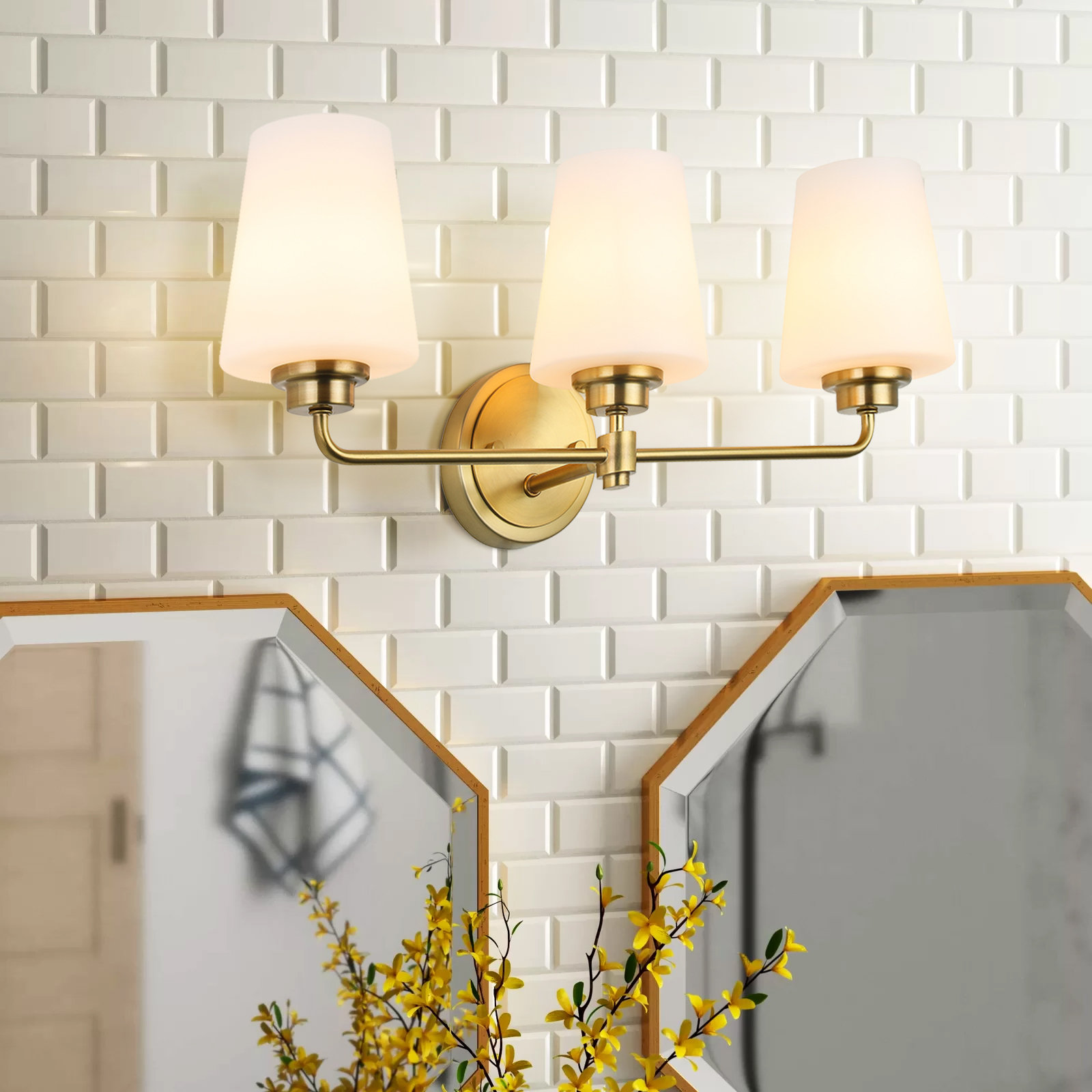 Flynama22.5 in. W 3-Light White Plus Gold Bathroom Vanity Light with ...