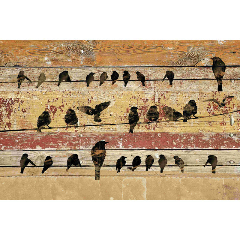Oiseaux sur bois V, H 12 po x l 18 po