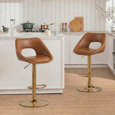 Swivel Upholstered Adjustable Height Counter Stool with Metal Frame