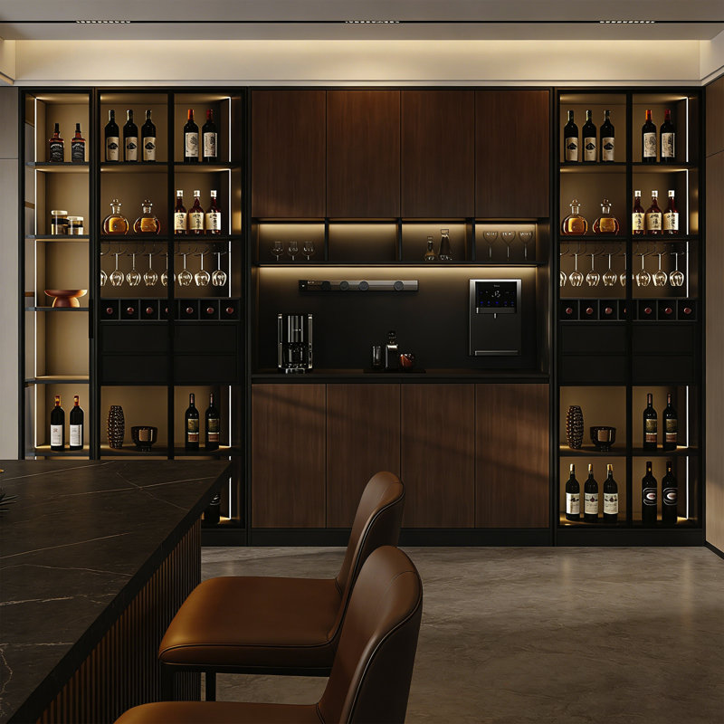 141.73" Italian-Style Luxury Sideboard And Wine Cabinet Combination With LED Lighting And Movable Power Rail