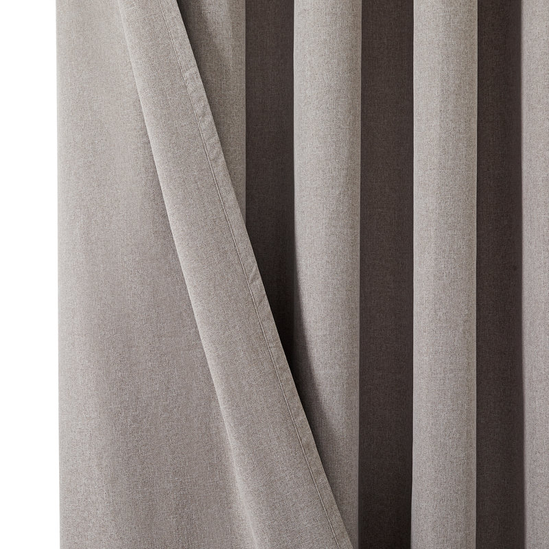 Linen Blend Blackout Curtain Panel Pair, 137cm Width x 117cm Drop, Mocha