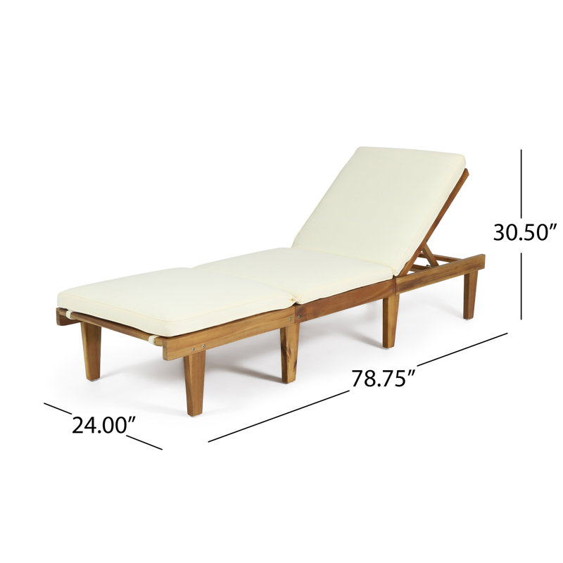 Paolo Teak and Cream Acacia Wood 3 Piece Outdoor Chaise Lounge Set