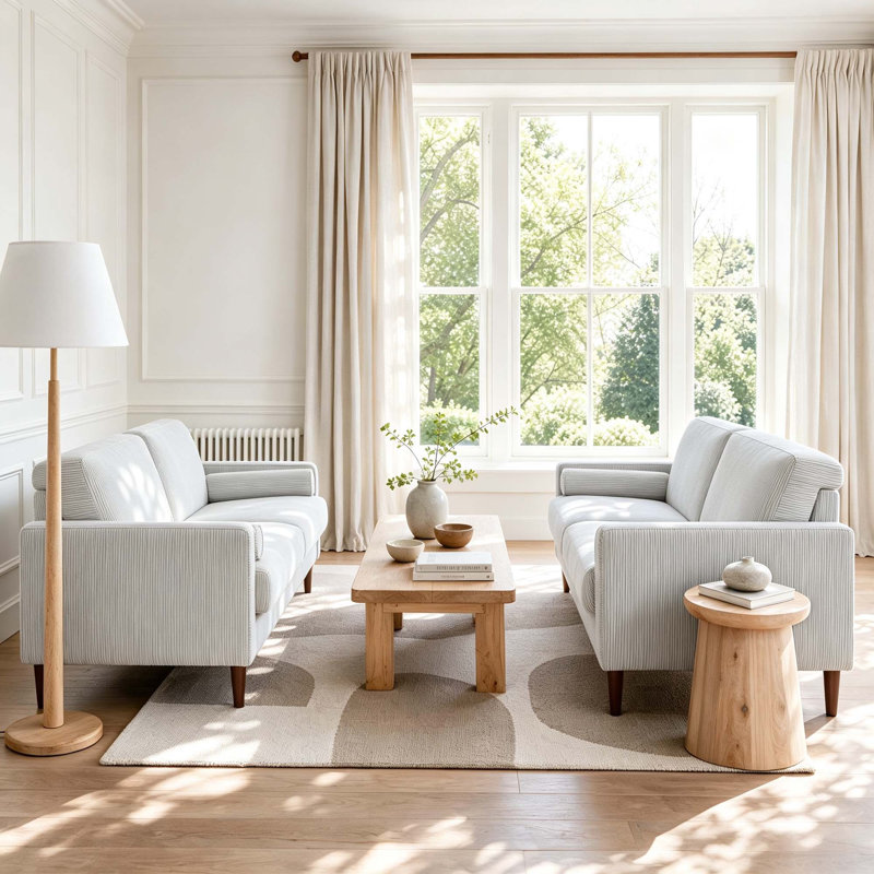 Canapé à accoudoirs carrés 62,7 po Carmelinda, Velours côtelé beige