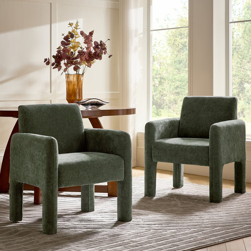 Natalie Modern Upholstered Fully Assemble Dining Chair with Solid Wood Legs, Green