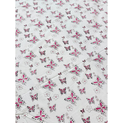 Pink Butterfly Hand Block Printed Kids Cotton Bedsheet Set With Pillowcases