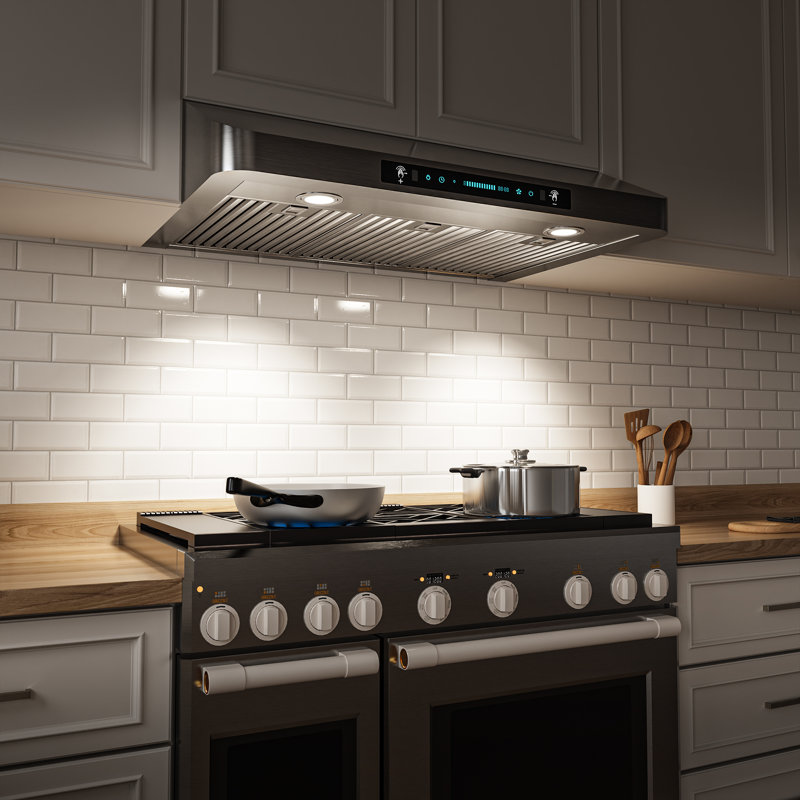 Hotte sous un meuble à conduit 36 pouces 36 pouces avec contrôle à 4 vitesses en acier inoxydable et commande par panneau tactile avec lumières DEL