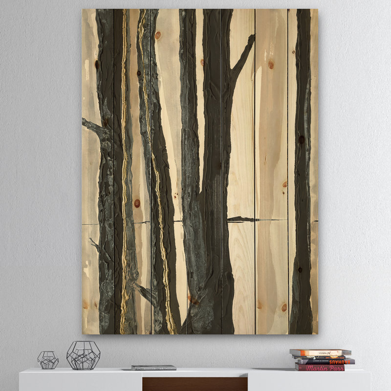 Silhouette de forêt II - impression de campagne moderne sur bois de pin naturel, H 20 po x l 12 po x P 1po